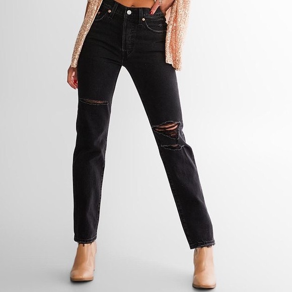 Levi's Denim - New Levi's Black 501 Ripped High Rise Jeans straight leg